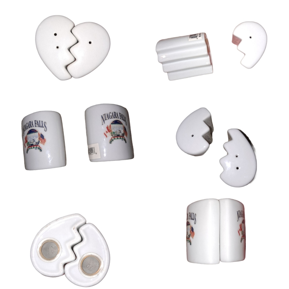 Niagara Falls white heart shaped salt and pepper shakers